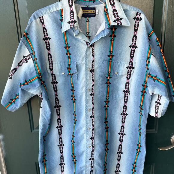 Vintage Panhandle Slim Western Shirt L Pearl Snap Aztec Rodeo Coastal Cowboy - Picture 2 of 8